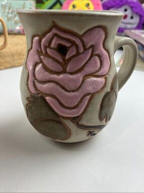 custom pottery pink rose coffee mug cup